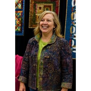 Reversible Floral Batik Quilted Jacket Asian‎ Style Collared XL Colorful